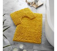 LIZZIE JACOBS Zero Twist Long Thick Pile 2 Pieces Bath Mat and Pedestal Mat Sets Non Slip Extra Absorbent Regular Size Super Soft Bathroom Toilet Rugs (Ochre)