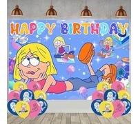 Lizzie McGuire Birthday Backdrop for Party, Cartoon Girls Happy Birthday Banner Balloons Shoot Photo Backgrounds Props for Fans Adults Photography Backdrop