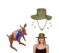 Lizzy 1 x Adult Australian Cork Hat with Inflatable Kangaroo (70cm) | Crocodile Dundee Style Fancy Dress Accessory for Australia Day, Costume Parties, Festivals (Hat with Inflatable Kangaroo)