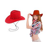 Lizzy 1 x Adult Cowboy Hat Faux Suede Material with Cross Hatch Stitching Detail Wild West Western Sheriff Mens Womens hat Halloween Cow Girl Hats Costume for Fancy Dress Accessories (Red)