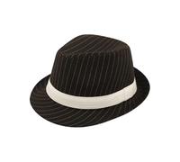 Lizzy 1 x Adult Gangster Black Hat | White Stripes & Band Pinstripe Fedora for Gangster Mob Boss Costume Accessory Pinstripe Trilby Hat
