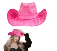 Lizzy 1 x Adult Pink Diamante Stone Cowboy Hat | Sparkle Cowboy Hat for Novelty Fancy Dress Hen Party Cowgirl Halloween Costumes Hats Carnival Music Festival Accessories
