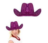 Lizzy 1 x Adult sequin Pink Cowboy Hat | Sparkle Cowboy Hat for Novelty Fancy Dress Hen Party Cowgirl Halloween Costumes Hats Carnival Music Festival Accessories