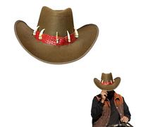 Lizzy 1 x Brown Cowboy Hat with Teeth (Adult) | Wild West Western Sheriff Birthday Party Role-Playing Dress-Up Hats for Western or Australian themed fancy dress costumes