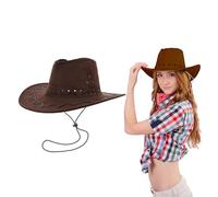 Lizzy 1 x Brown Faux Suede Cowboy Hat Adult with Cross Hatch Stitching Detail Wild West Western Sheriff Mens Womens hat Birthday Halloween Cow Girl Hats Costume for Fancy Dress Accessories