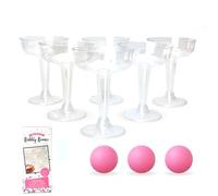 Lizzy 1 x Champagne Party Pong Game Set with 6 Plastic Champagne Saucer Glasses and 3 Ping Pong Balls Novelty Drinking Game for Hen Party BBQ Birthday Office Celebration