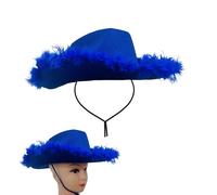Lizzy 1 x Fluffy Texan Cowboy Hat Unisex Adult Wide Brim Felt Fluffy Feather Trim Cowgirl Women Hat Fancy Dress Hats for Bachelorette Halloween Birthday Hen Stag Party (Royal Blue)