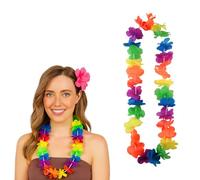 Lizzy 1 x Hula Lei (100cm) - Multicoloured Neon Hawaiian Flower Garland | Fancy Dress Accessory for Luau, Hen Party, Festival, Beach Event, or Summer Costume | Lightweight Tropical Necklace