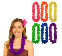 Lizzy 1 x Hula Lei Garland (100cm) Assorted Colours | Hawaiian Flower Garlands with 9cm Petals | Fancy Dress Accessory for Luau, Beach, Hen Party, Festival, Summer Costume or Decoration (1)