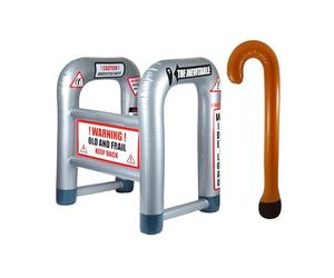 Lizzy 1 x Inflatable Walking Stick with Zimmer Frame with 'Warning' Design | Joy for Children Dress Up Blow up Accessories Great Fun novelty joke present old man women