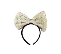 Lizzy 1 x Light Up Sequin Bow Headband | Xmas Sparkly Cosplay Party Headbands Festive Headwear Christmas Fancy Dress Costume Hair Accessories for Girls & Women (Cream, One Size)