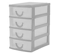 Lizzy 1 x Mini Storage Unit | 14.5cm x 9cm x 13cm | Transparent Mini Storage Tower | 4 Drawer with Handles | For Store Small Parts Crafts Desk Bathroom Kitchen Office (Grey)