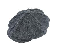 Lizzy 1 x Peaked/Peaky Flat Cap Hat (Adult) | Traditional 1920s Gatsby 8 Panel Peak Hat Mens Black Herringbone Wool Newsboy Flat Cap