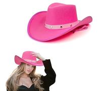Lizzy 1 x Pink Cowboy Hat with Silver Studs and Cord (Adult) | Girls Wide Brim Wild West Western Sheriff Womens hat Halloween Cow Girl Hats Costume for Fancy Dress Accessories (1)