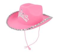 Lizzy 1 x Pink Cowboy Hat with Tiara & Sequin Trim | Glitter Cowgirl Hat with Chin Strap | Fancy Dress Costume Accessory for Adults | Festival, Party & Hen Night Headwear