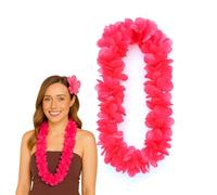 Lizzy 1 x Pink Hula Lei Garland (110cm) | Bright Hawaiian Flower Necklace for Hen Parties, Fancy Dress, Festivals, Beach Events & Luau Costumes | Floral Fancy Dress Accessory