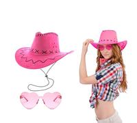 Lizzy 1 x Pink Women Cowboy Hat with Heart Shape Glasses Adult Wild West Western Sheriff Hats Costume for Fancy Dress Bachelor Party Accessories