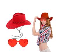 Lizzy 1 x Red Men Women Cowboy Hat with Heart Shape Glasses Adult Wild West Western Sheriff Hats Costume for Fancy Dress Bachelor Party Accessories
