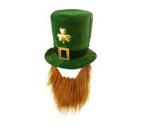 Lizzy 1 x Velvet Shamrock Top Hat with Beard | St Patrick's Day Accessories Clover Leprechaun Hat One Size Irish Fancy Dress Costume Accessory Novelty Hats