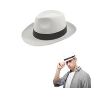 Lizzy 1 x White Al Capone Gangster Hat Adult | Classic Trilby Fedora Hat with Black Band | 1920s Gatsby Style Fancy Dress Accessory for Gangster, Pimp, Capone, Vintage Party Costume & Themed Events