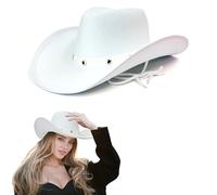 Lizzy 1 x White Cowboy Hat with Silver Studs and Cord (Adult) | Girls Wide Brim Wild West Western Sheriff Womens hat Halloween Cow Girl Hats Costume for Fancy Dress Accessories (1)