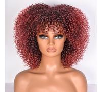 Lizzy 10 Inch Afro Curly Wigs for Black Women Synthetic Afro Wig with Bangs Heat Resistant Short Kinky Curly Wigs for Cosplay and Daily (ombre red)