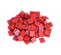 Lizzy 100pcs Wood Letter Tiles | A-Z Capital Letters Recognition Block Wooden Scrabble Tiles for Crafts & DIY Wood Gift Decoration (Red)