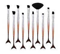 Lizzy 10pc 3D Mermaid Makeup Brushes | Lovely Gradual Cosmetic Brushes for Eyeshadow, Eyeliner, Blush, Blending, Eyeliner, Small Lip, Shader Brush (Silver & Brown)