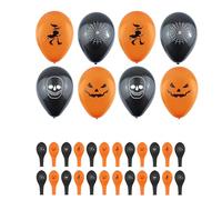 Lizzy 12pcs Halloween Balloons with Print (23cm) Assorted Colours and Designs | Orange Black Latex Balloons for Halloween Birthday Party Decoration (Pack of 24)