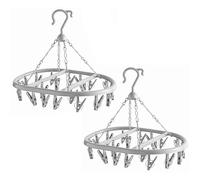 Lizzy 2 Pack 20 Peg Hanging Clothes Airer Circular Laundry Dryer Rack Plastic Sock Underwear Drying Hanger Windproof Indoor Outdoor Space Saving Clothes Drying Rack - Grey