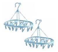 Lizzy 2 Pack 20 Peg Hanging Clothes Airer Circular Laundry Dryer Rack Plastic Sock Underwear Drying Hanger Windproof Indoor Outdoor Space Saving Clothes Drying Rack - Blue