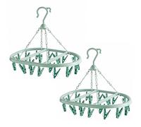 Lizzy 2 Pack 20 Peg Hanging Clothes Airer Circular Laundry Dryer Rack Plastic Sock Underwear Drying Hanger Windproof Indoor Outdoor Space Saving Clothes Drying Rack - Green