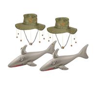 Lizzy 2 Pack Adult Australian Cork Hats Inflatable Shark 90cm | Australia Day Fancy Dress Set | Crocodile Hunter Man Outback Explorer Hat & Shark Prop for Costume Parties (Hat with Inflatable Shark)