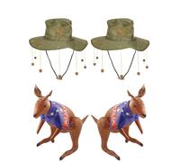 Lizzy 2 Pack Adult Australian Cork Hats with Inflatable Kangaroo (70cm) | Aussie Flag Print | Fancy Dress Set for Australia Day, Crocodile Hunter Man Costume, Festivals (Hat with Inflatable Kangaroo)