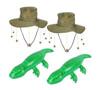 Lizzy 2 Pack Australian Cork Hats with 2 Pack Inflatable Crocodiles (90cm) | Adult Fancy Dress Set for Australia Day, Pool Parties, Festivals, Outdoor Games & Costume Accessories