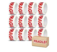 Lizzy 2 Rolls Fragile Tape Low Noise Packing Tape 48mm x 66m | Strong Adhesive Fragile Tape Rolls for Moving House, Packing Boxes, Cartons & Parcels | Durable Parcel Sealing Tape (12 Rolls)