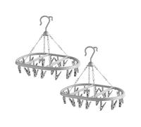 Lizzy 2 x 20 Pegs Washing Clothes Rack | Circular Laundry Hanger Airer for Socks, Gloves, Towel| Plastic Small Item Dryer with Rotating Hook & Windproof Clips for Indoor Outdoor Use (2, Grey)