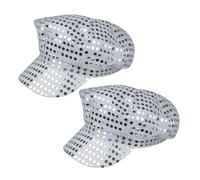 Lizzy 2 x Adult 70s Silver Sequin Disco Hat Cap | 1970s 80s Fancy dress Disco Theme Dance Party Costume Accessory for women & girls Birthday Party