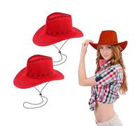 Lizzy 2 x Adult Cowboy Hat Faux Suede Material with Cross Hatch Stitching Detail Wild West Western Sheriff Mens Womens hat Halloween Cow Girl Hats Costume for Fancy Dress Accessories (Red)