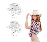 Lizzy 2 x Adult Cowboy Hat Faux Suede Material with Cross Hatch Stitching Detail Wild West Western Sheriff Mens Womens hat Halloween Cow Girl Hats Costume for Fancy Dress Accessories (White)