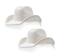 Lizzy 2 x Adult Cowboy Hat With Dangling Chain Diamante Stones | Sparkle Cowboy Hat for Novelty Fancy Dress Hen Party Cowgirl Halloween Costumes Hats Carnival Music Festival Accessories (White)
