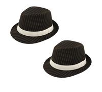 Lizzy 2 x Adult Gangster Black Hat | White Pinstripe Fedora Hat with Band, 1920s Gangster Costume Accessory for Men & Women, Vintage Trilby Hat for Halloween Fancy Dress Party & Themed Events