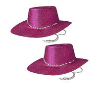 Lizzy 2 x Adult Glitter Pink Cowboy Hat |Sparkle Cowboy Hat for Novelty Fancy Dress Hen Party Cowgirl Halloween Costumes Hats Carnival Music Festival Accessories