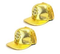 Lizzy 2 x Adult Gold Cap with Dollar Sign | Dollar Sign Hat, Hip Hop Rapper Hat for 80s 90s Rapper Accessories Disco Dress Up Party Baseball Cap for Rapper with Dollar Sign for Masquerade, Running (2)