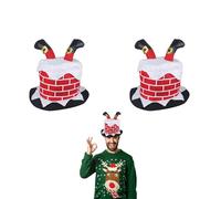 Lizzy 2 x Adults Chimney Hat with Santa Legs with White Brick Details Novelty Christmas Fancy Dress Party Costume Xmas Office Funny Headwear Accessories