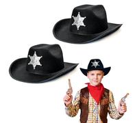 Lizzy 2 x Children’s Black Cowboy Hat with Sheriff Star | Unisex Headwear Hats for cowboy, cowgirl fancy dress Woody Costume outfit Accessories Wild Western Sheriff Country Western Rancher (2)