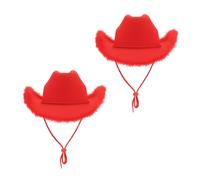Lizzy 2 x Fluffy Texan Cowboy Hat Unisex Adult Wide Brim Felt Fluffy Feather Trim Cowgirl Women Hat Fancy Dress Hats for Bachelorette Halloween Birthday Hen Stag Party (Red)