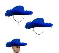 Lizzy 2 x Fluffy Texan Cowboy Hat Unisex Adult Wide Brim Felt Fluffy Feather Trim Cowgirl Women Hat Fancy Dress Hats for Bachelorette Halloween Birthday Hen Stag Party (Royal Blue)
