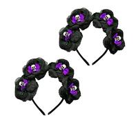 Lizzy 2 x Halloween Headbands One Size Fits Most Adults | Fancy Dress Costume Hair Accessory | Head Bopper for Parties, Cosplay & Dark Themed Night Outfits (Purple Bow Skull & Roses, One Size)