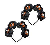 Lizzy 2 x Halloween Headbands One Size Fits Most Adults | Fancy Dress Costume Hair Accessory | Head Bopper for Parties, Cosplay & Dark Themed Night Outfits (Orange Bow Skull & Roses, One Size)